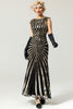 Load image into Gallery viewer, Black and Champagne 1920s Sequined Flapper Dress