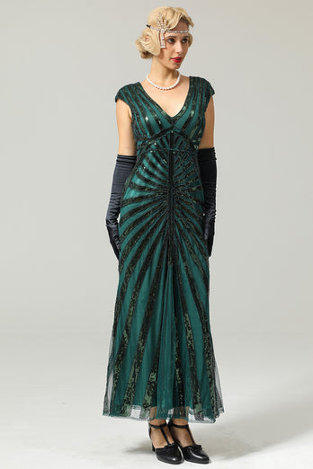 Black and Champagne 1920s Sequined Flapper Dress