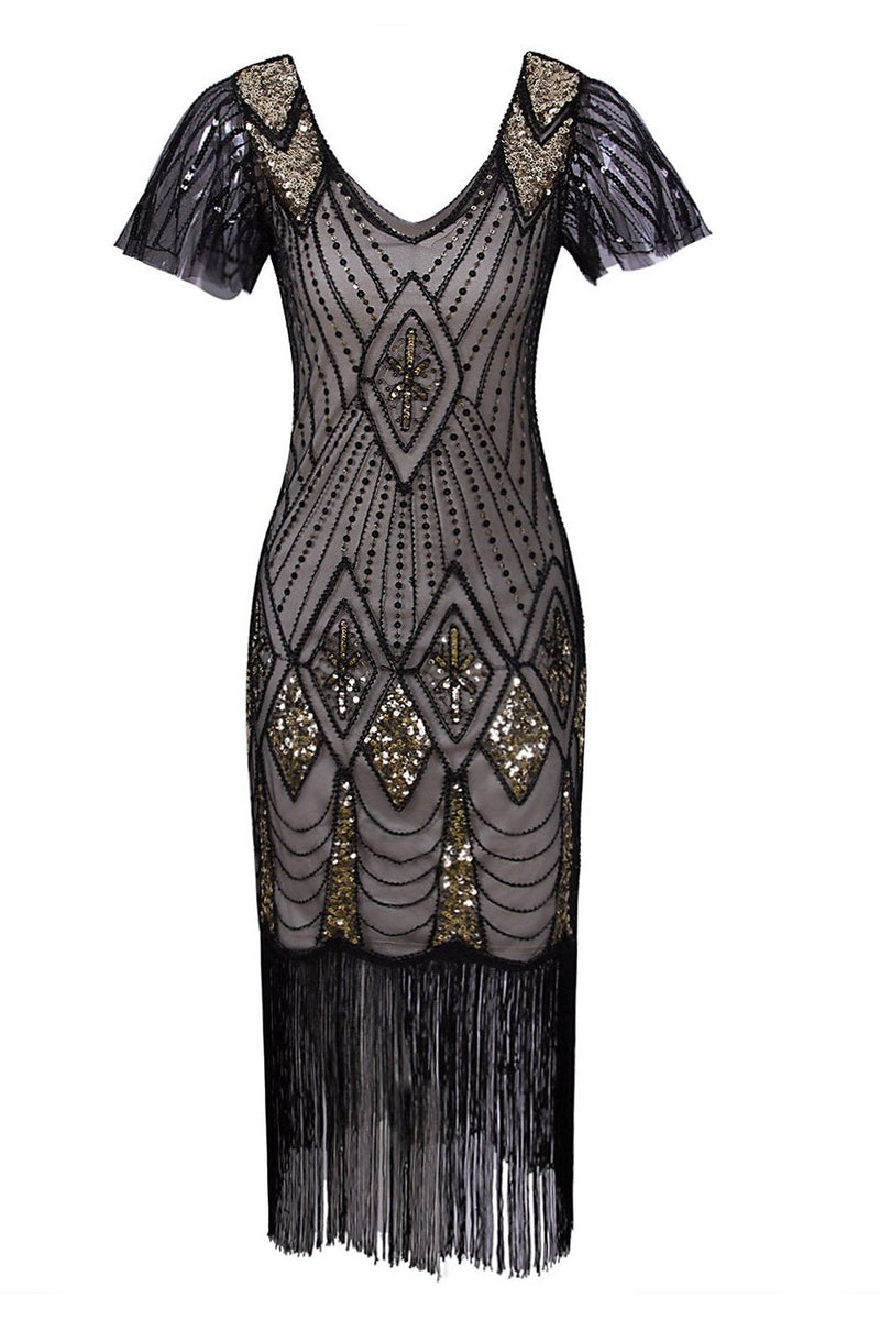 Load image into Gallery viewer, Black and Gold Sequin 1920s Dress