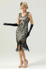 Load image into Gallery viewer, Black and Gold V Neck Sequin 1920s Flapper Dress