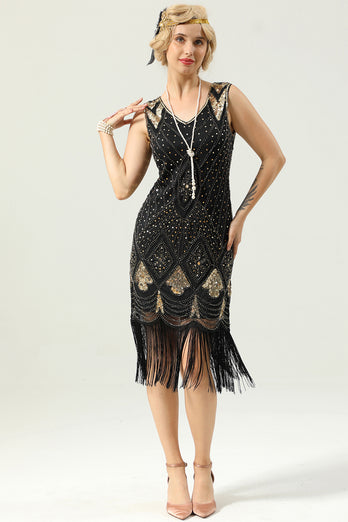 Apricot Sequin Fringe Bodycon 1920s Dress