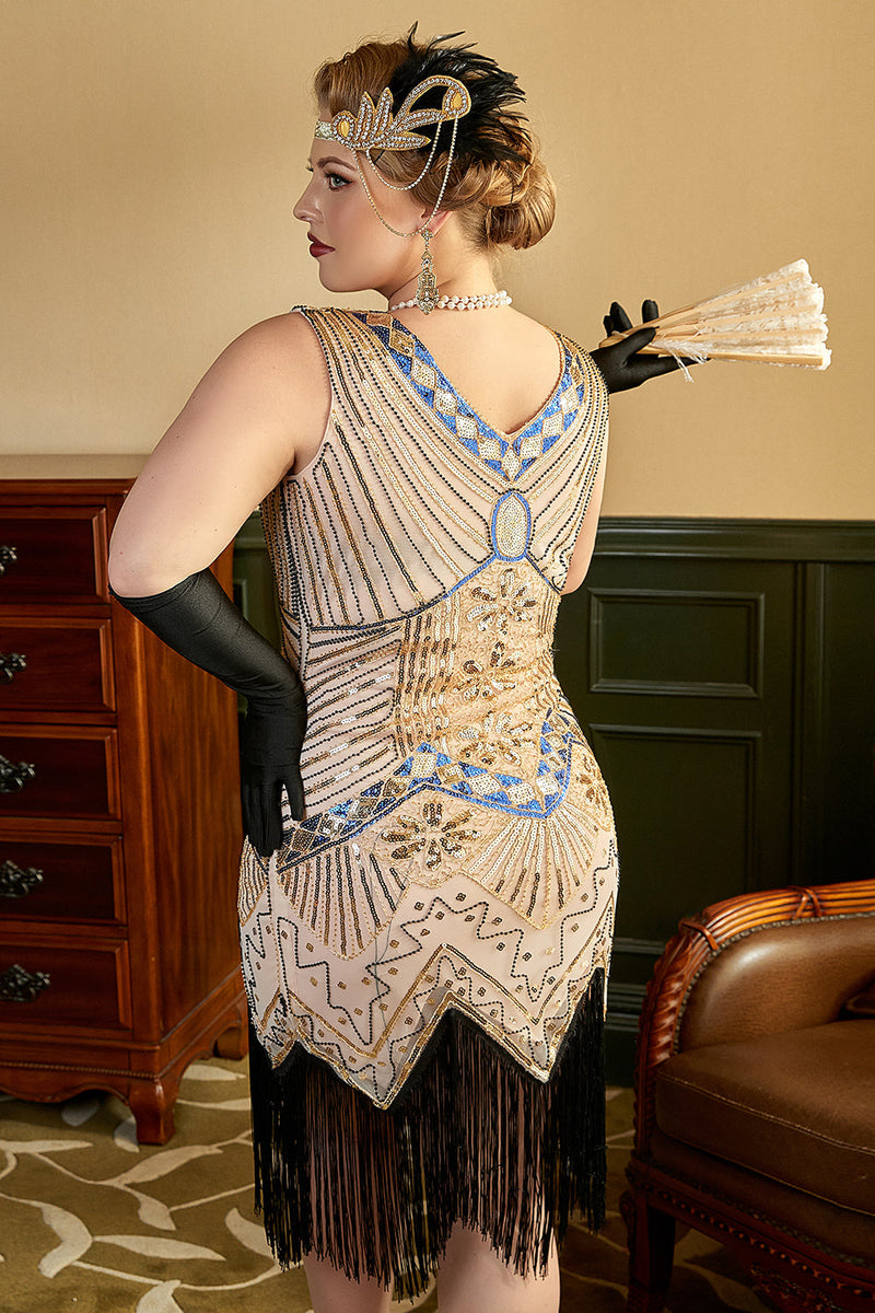 Load image into Gallery viewer, Sequin Royal Blue Plus Size 1920s Flapper Dress