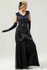 Load image into Gallery viewer, Black Long Sequins 1920s Party Dress