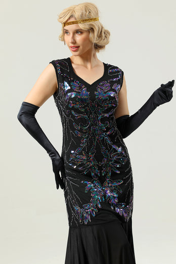 Black Long Sequins 1920s Party Dress