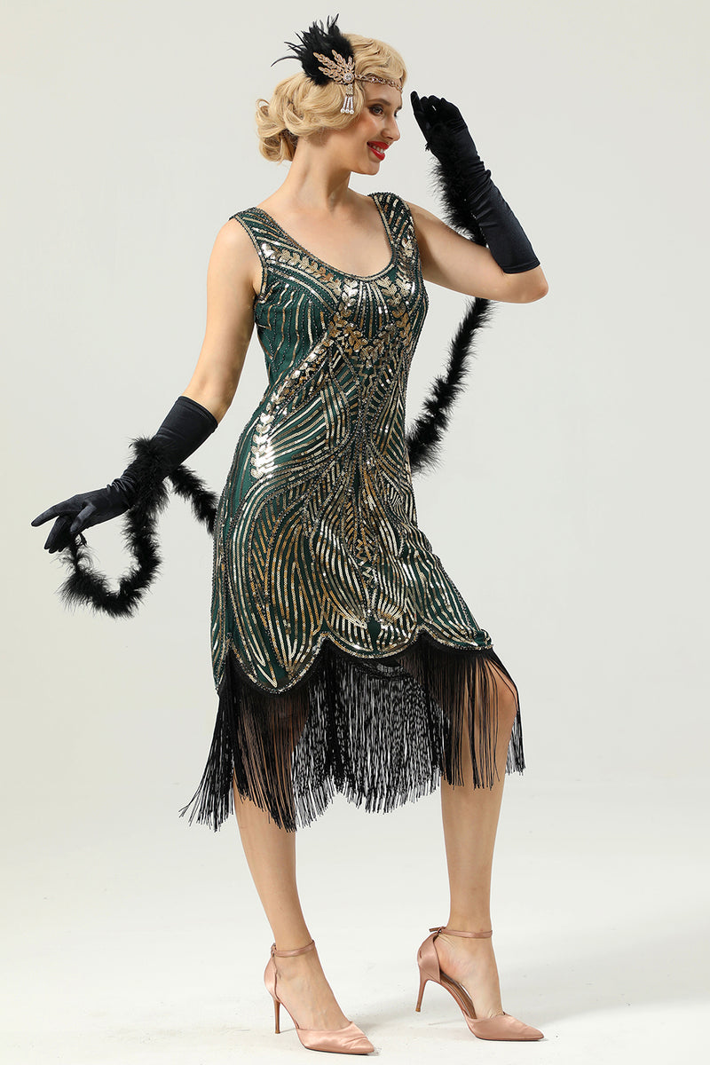 Load image into Gallery viewer, Green Sleeveless 1920 Flapper Dress