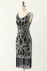 Load image into Gallery viewer, Scoop Neck Black Silver 1920s Dress