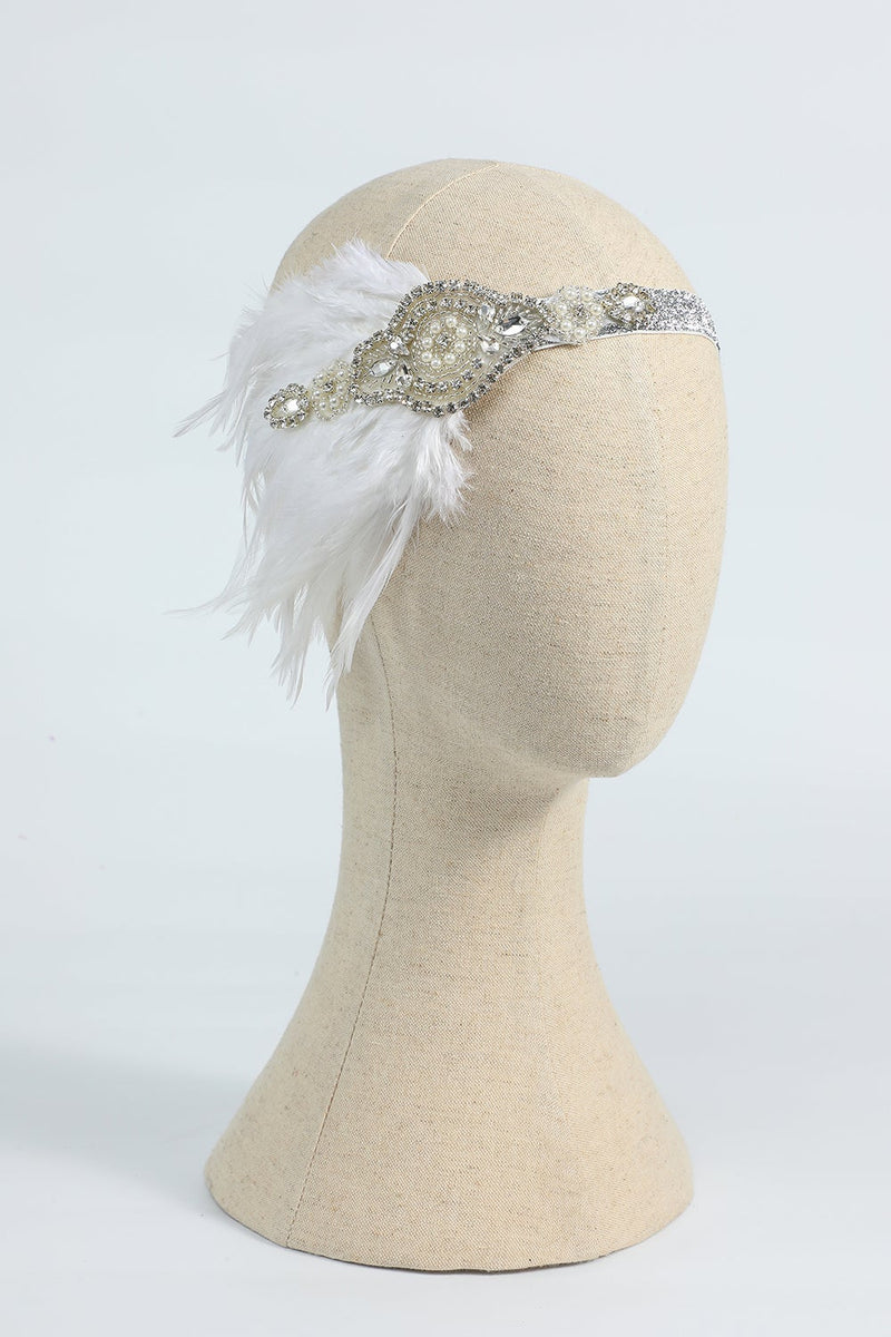 Load image into Gallery viewer, Blush 1920s Beaded Sequin Headband with Feather