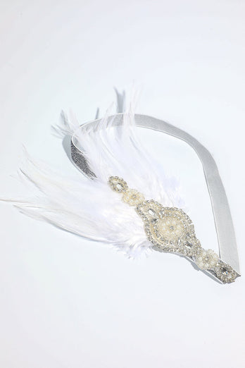 Blush 1920s Beaded Sequin Headband with Feather