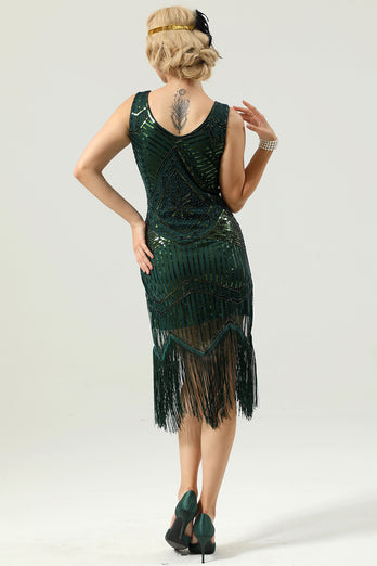 Black Deep V Neck Flapper 1920s Dress