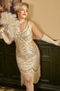 Load image into Gallery viewer, Apricot Sequin Fringes Plus Size 1920s Flapper Dress