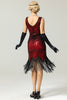 Load image into Gallery viewer, Red and Black Deep V Neck Flapper 1920s Dress