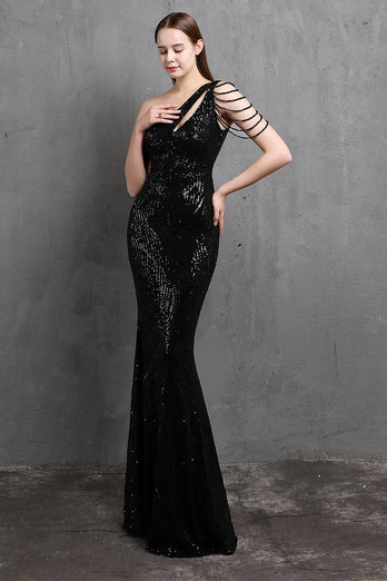 Gold Mermaid One Shoulder Sequin Formal Dresses