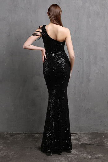 Gold Mermaid One Shoulder Sequin Formal Dresses