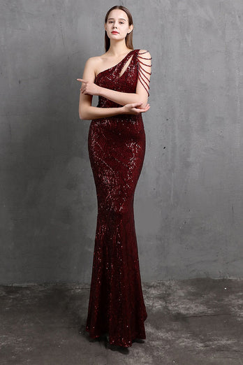 Gold Mermaid One Shoulder Sequin Formal Dresses