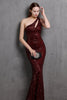 Load image into Gallery viewer, Gold Mermaid One Shoulder Sequin Formal Dresses