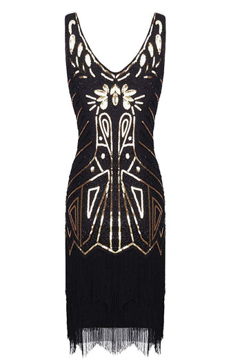 V Neck Sleeveless 1920s Dress