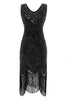 Load image into Gallery viewer, Black V-neck Fringe Sequins 1920s Dress