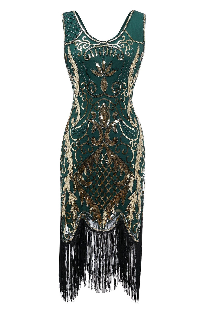 Load image into Gallery viewer, Black V-neck Fringe Sequins 1920s Dress