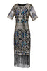 Load image into Gallery viewer, Blue Sequins Fringe Gatsby 1920s Dress with Sleeves