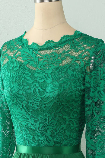 Green Lace Mothet Of The Bride Dress with Long Sleeves