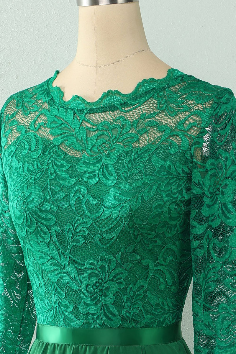 Load image into Gallery viewer, Green Lace Mothet Of The Bride Dress with Long Sleeves