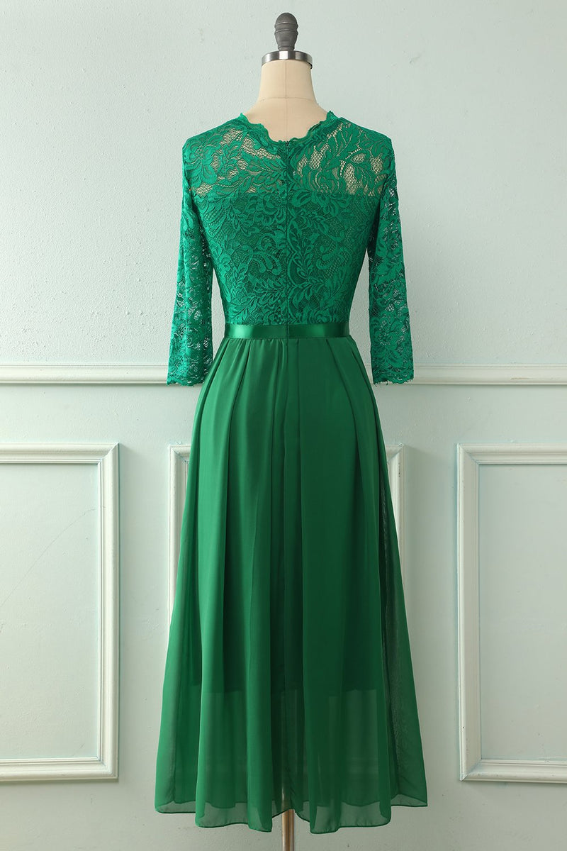 Load image into Gallery viewer, Green Lace Mothet Of The Bride Dress with Long Sleeves