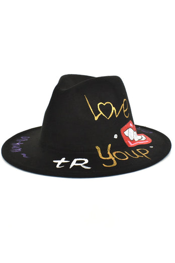 Black Heart Printed 1920s Bowler Hat