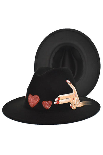 Black Heart Printed 1920s Bowler Hat