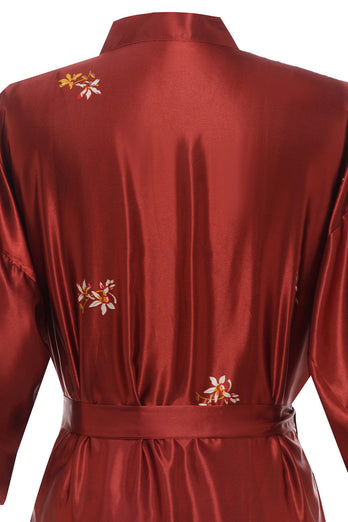 Burgundy Crane Printed Bridal Robe