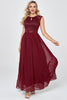 Load image into Gallery viewer, Burgundy Long Chiffon Formal Party Dress with Lace