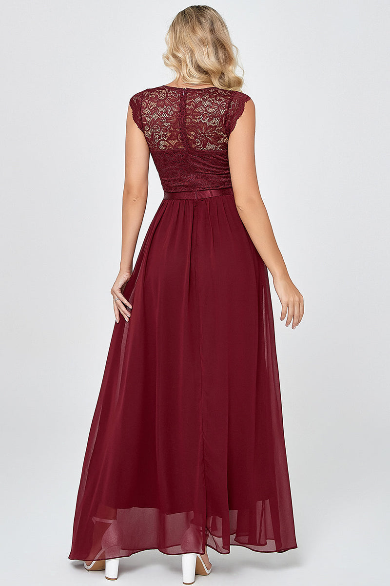 Load image into Gallery viewer, Burgundy Long Chiffon Formal Party Dress with Lace