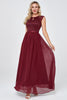 Load image into Gallery viewer, Burgundy Long Chiffon Formal Party Dress with Lace