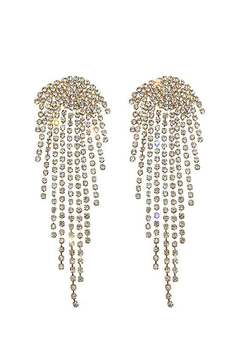 Load image into Gallery viewer, Gold Rhinestone Drop Earrings