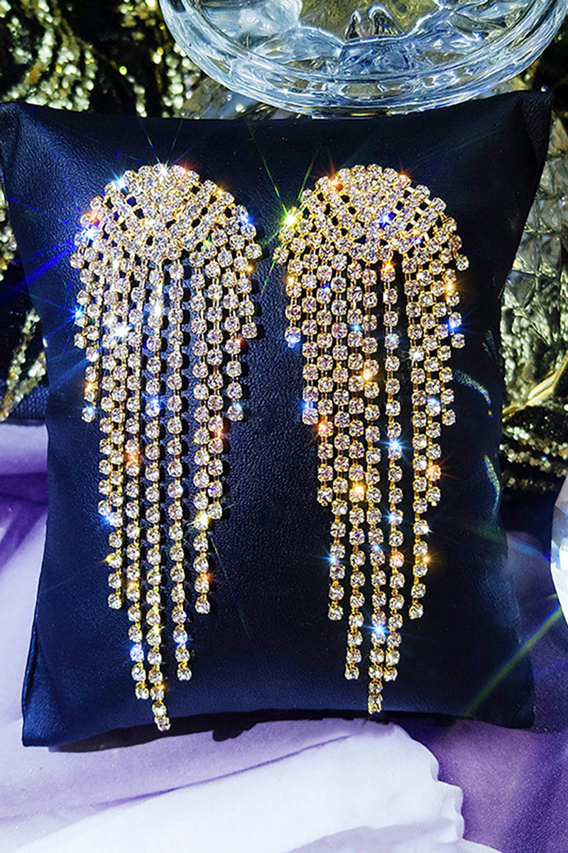 Load image into Gallery viewer, Gold Rhinestone Drop Earrings