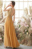 Load image into Gallery viewer, Deep V-Neck Champagne Long Formal Dress with Beading