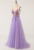 Load image into Gallery viewer, Purple Beaded Tulle Long Prom Dress