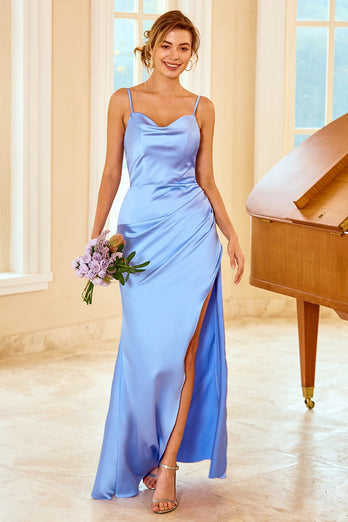 Peach Sheath Long Bridesmaid Dress with Slit