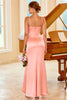 Load image into Gallery viewer, Peach Sheath Long Bridesmaid Dress with Slit