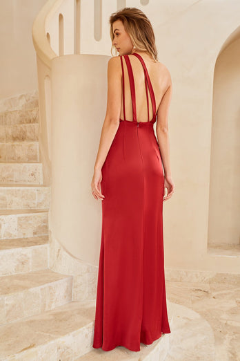 Burgundy One Shoulder Long Bridesmaid Dress