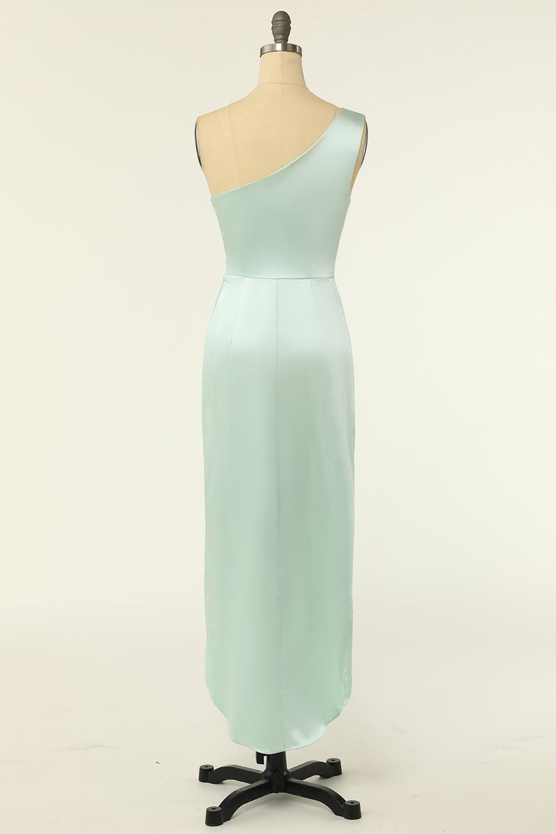 Load image into Gallery viewer, Sheath One Shoulder Sage Bridesmaid Dress