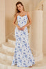 Load image into Gallery viewer, Blue Sheath Spaghetti Straps Long Floral Boho Bridesmaid Dress