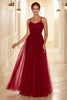 Load image into Gallery viewer, Burgundy Long Bridesmaid Dress with Lace