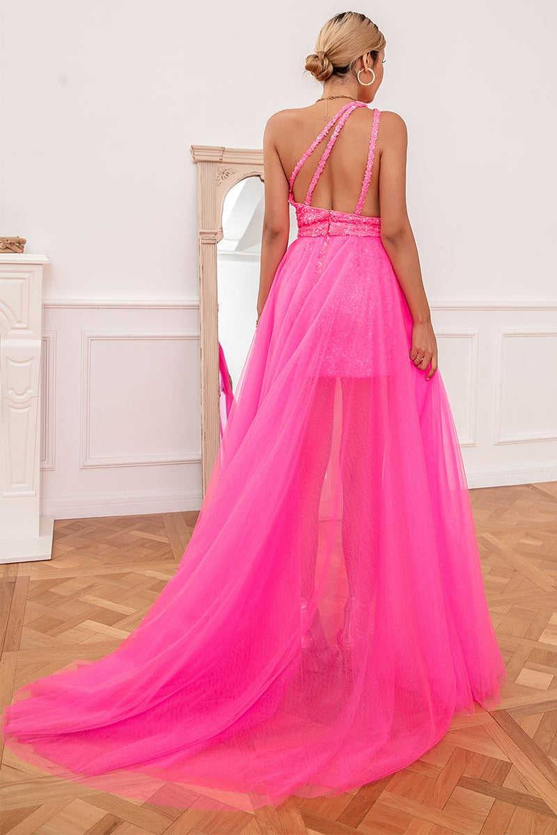 Load image into Gallery viewer, Hot Pink Detchable Train Formal Dress