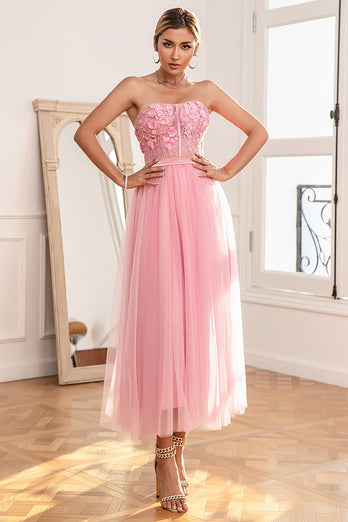 Gorgeous A Line Strapless Pink Formal Dress with Appliques