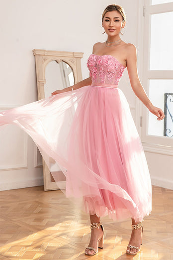 Gorgeous A Line Strapless Pink Formal Dress with Appliques