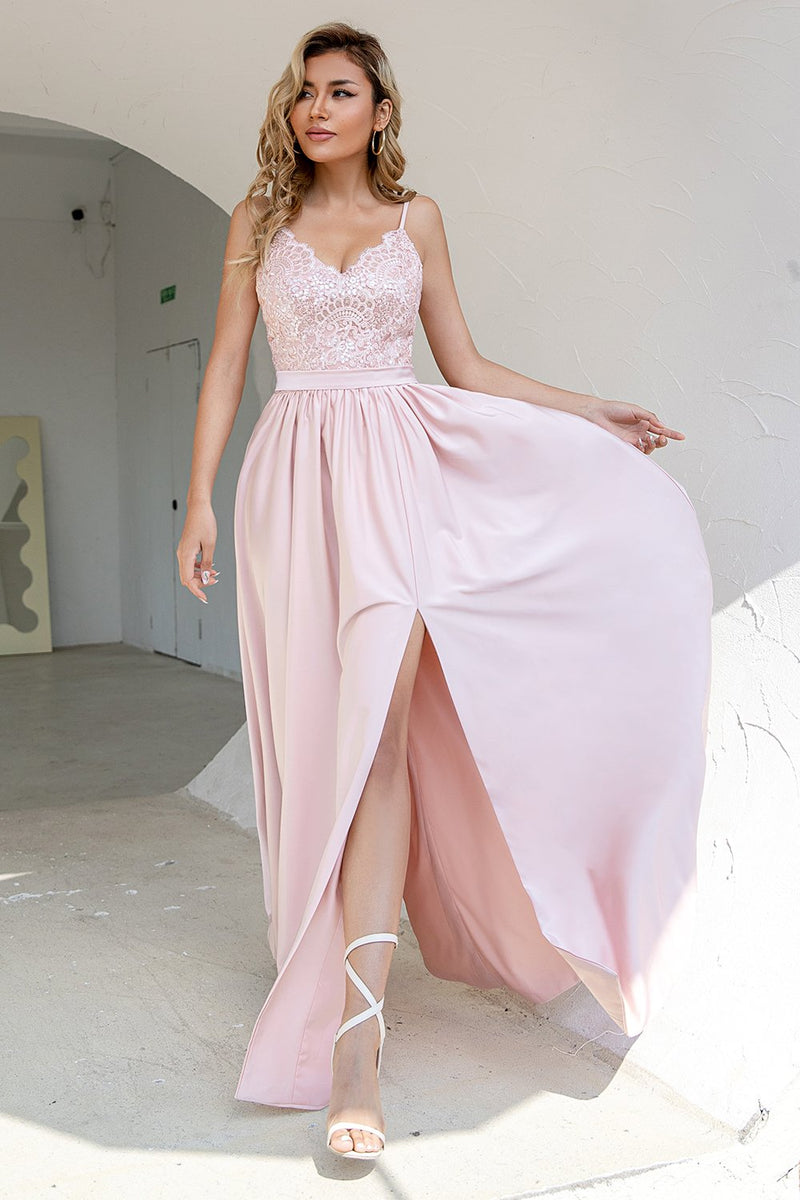 Load image into Gallery viewer, Blush Sequins Formal Dress with Slit