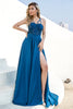 Load image into Gallery viewer, Blue Spaghetti Straps Formal Dress with Lace