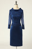 Load image into Gallery viewer, Navy Bodycon Mother Of The Bride Dress with Long Sleeves