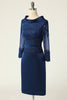 Load image into Gallery viewer, Navy Bodycon Mother Of The Bride Dress with Long Sleeves