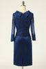 Load image into Gallery viewer, Navy Bodycon Mother Of The Bride Dress with Long Sleeves